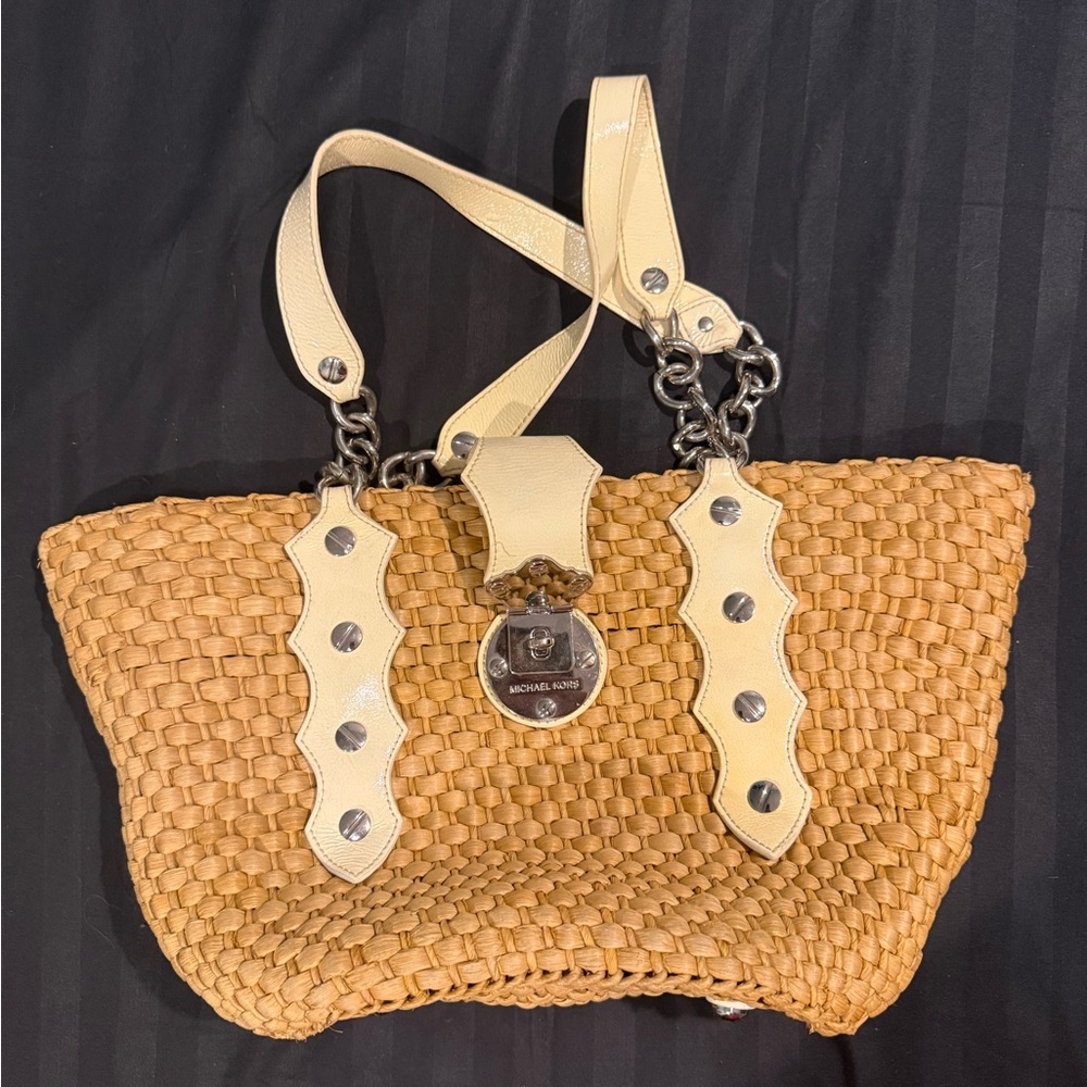 Vintage Michael Kors Tan and Cream Straw Bag